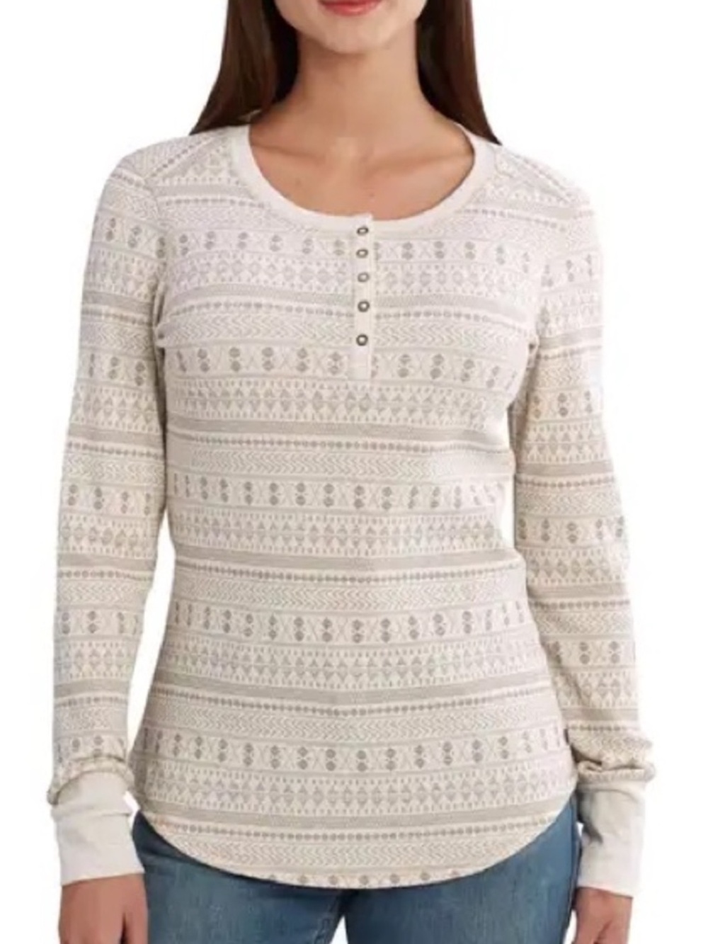 Carhartt Meadow Printed Henley for Women Size XS Warm Oatmeal Heather